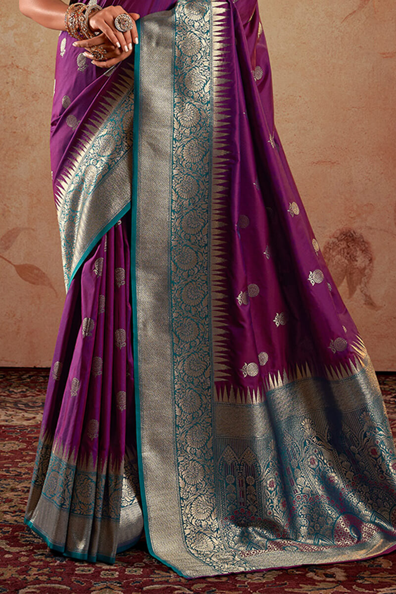 Bordeaux Purple Zari Woven Soft Banarasi Silk Saree