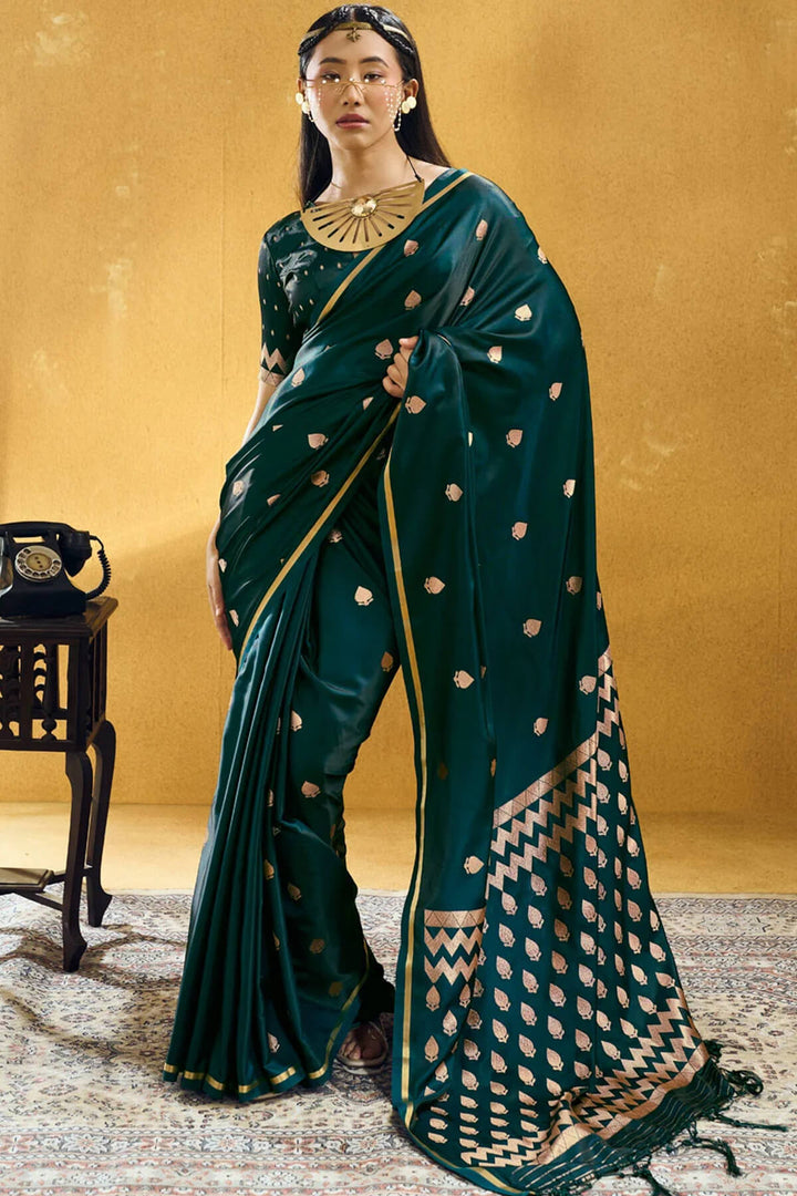 Bottle Green Banarasi Satin silk saree