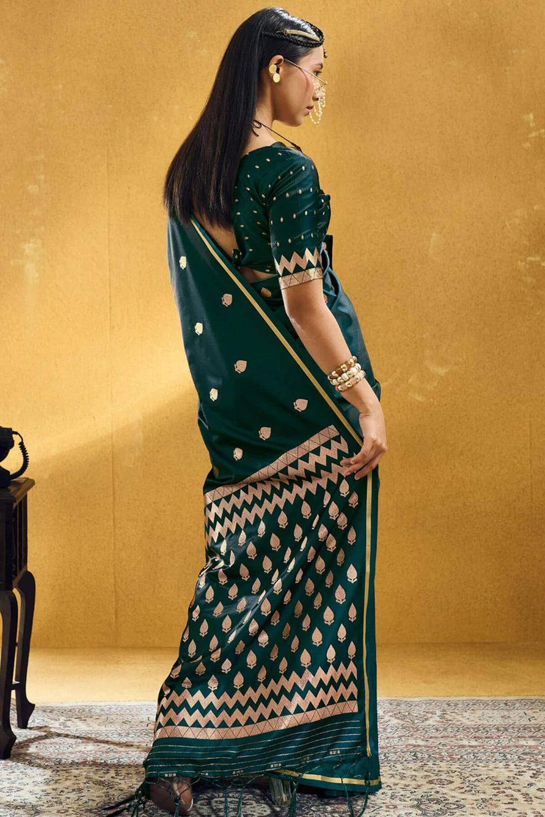 Bottle Green Banarasi Satin silk saree