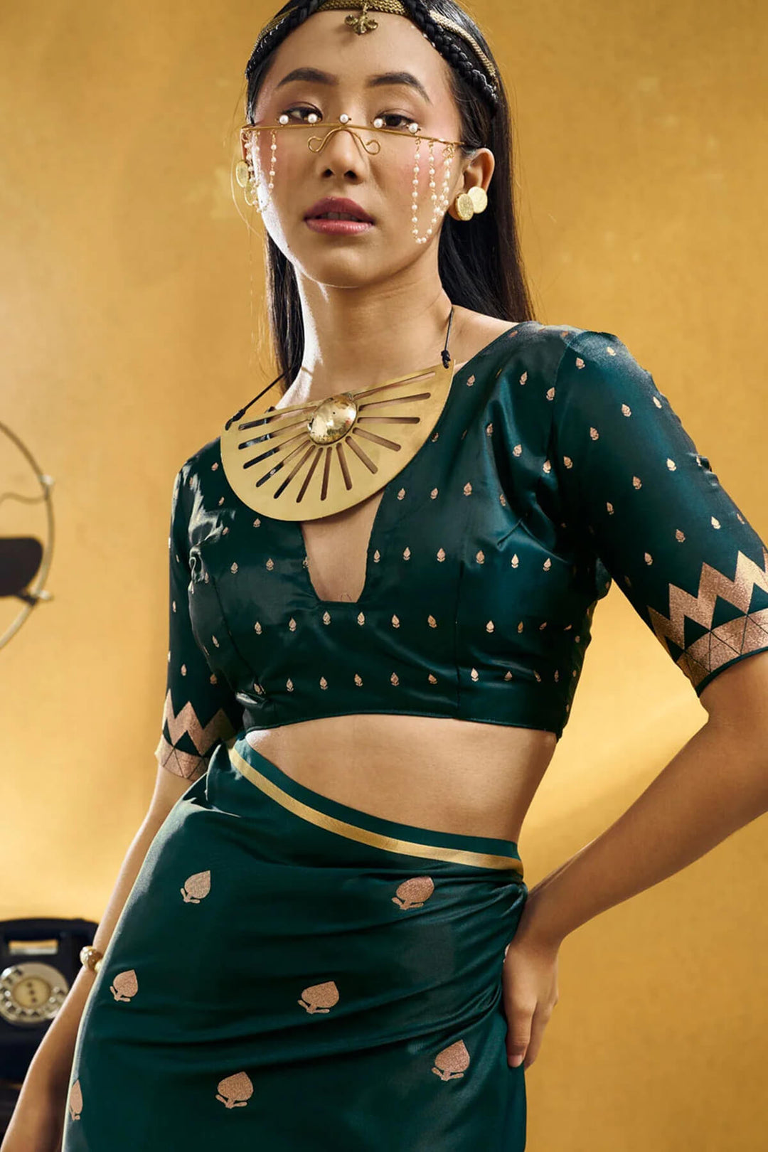 Bottle Green Banarasi Satin silk saree