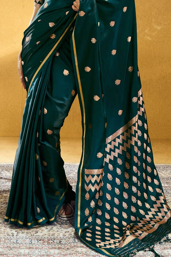 Bottle Green Banarasi Satin silk saree