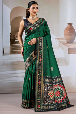 Bottle Green Patola Silk Saree