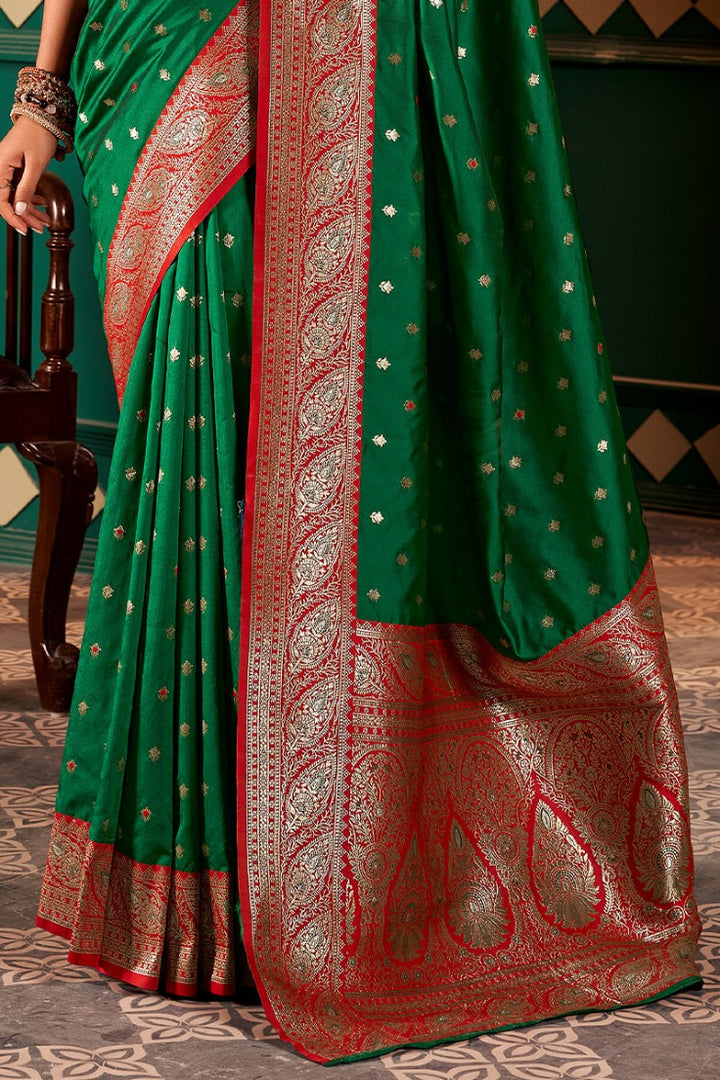 Bottle Green Soft Banarasi Silk Saree