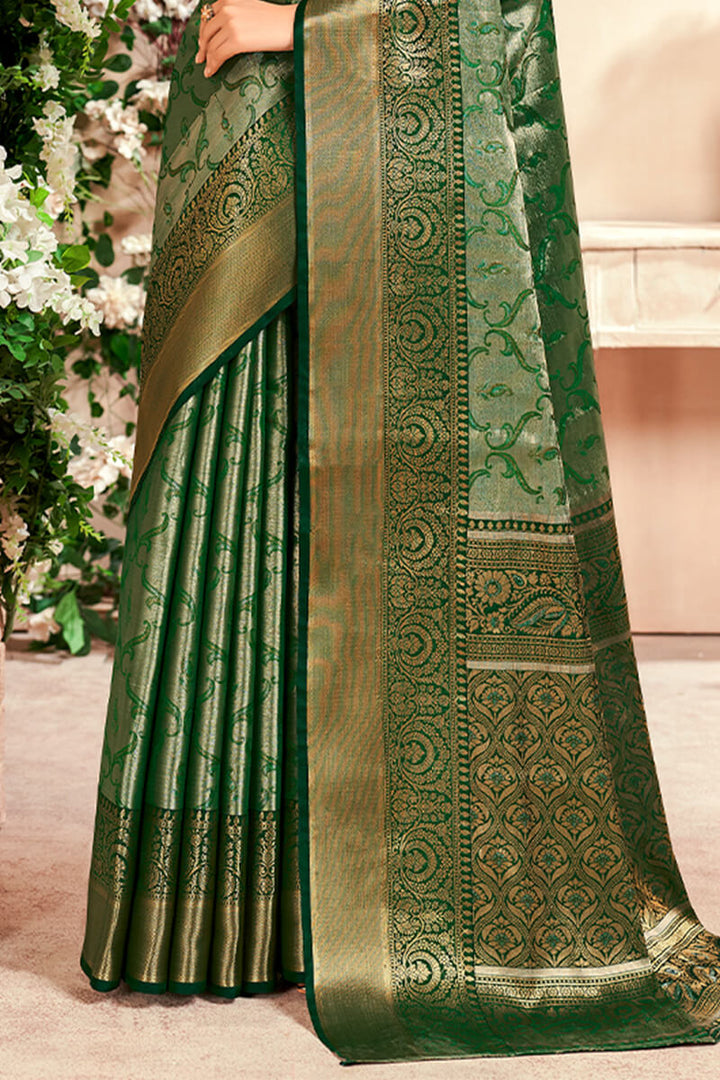 Bottle Green Zari Woven Kanjivaram Silk Saree