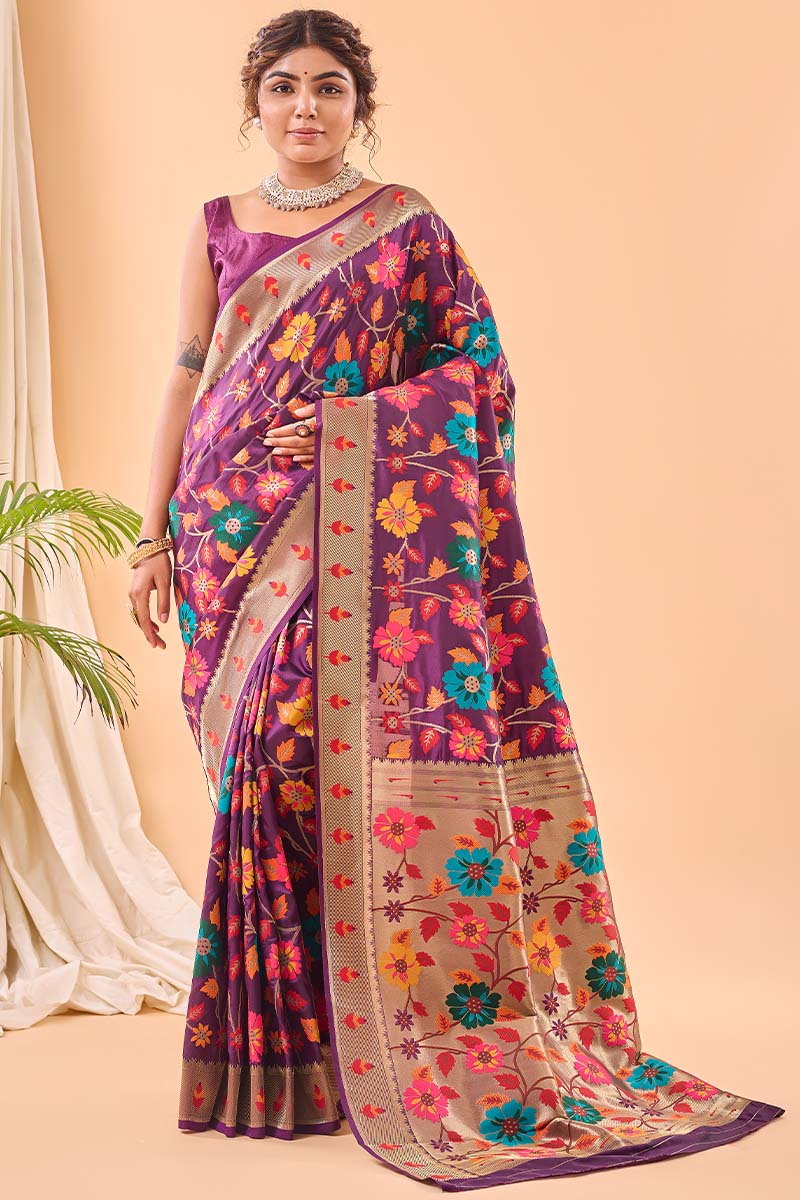 Boysenberry Purple Paithani Silk Saree