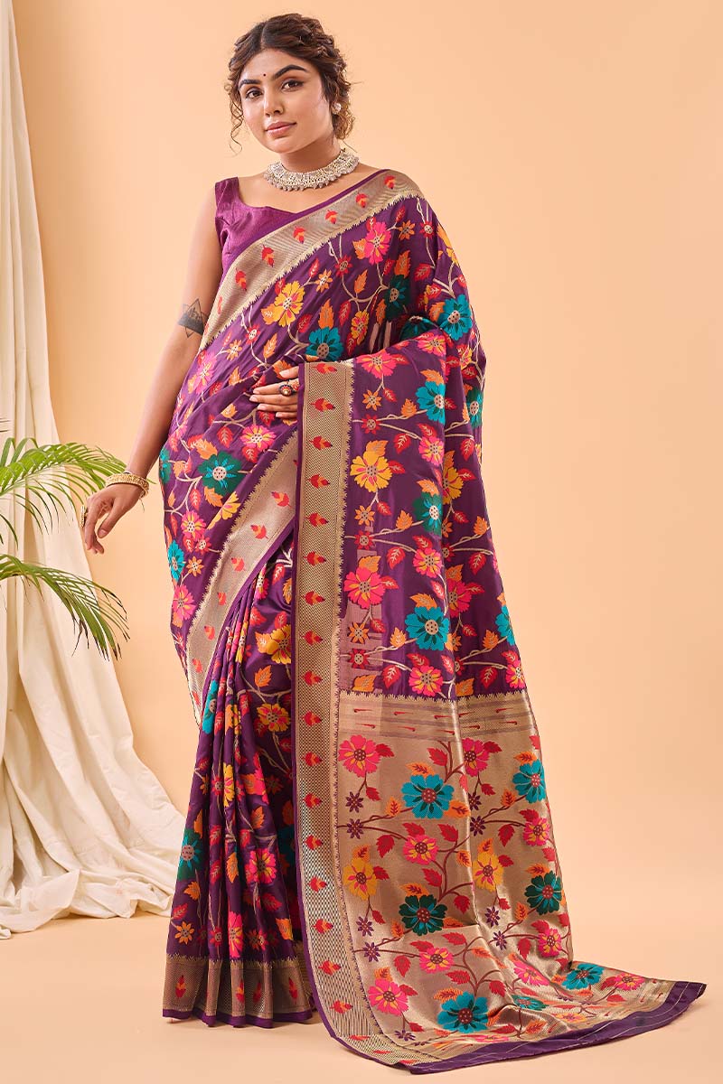 Boysenberry Purple Paithani Silk Saree