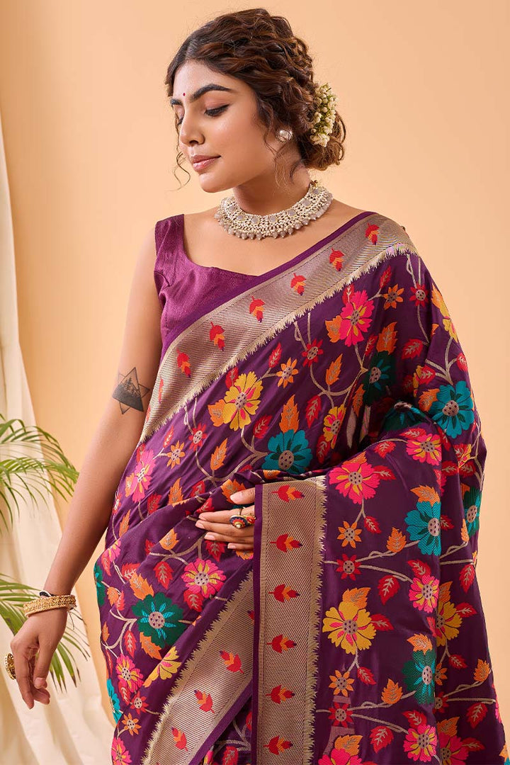 Boysenberry Purple Paithani Silk Saree