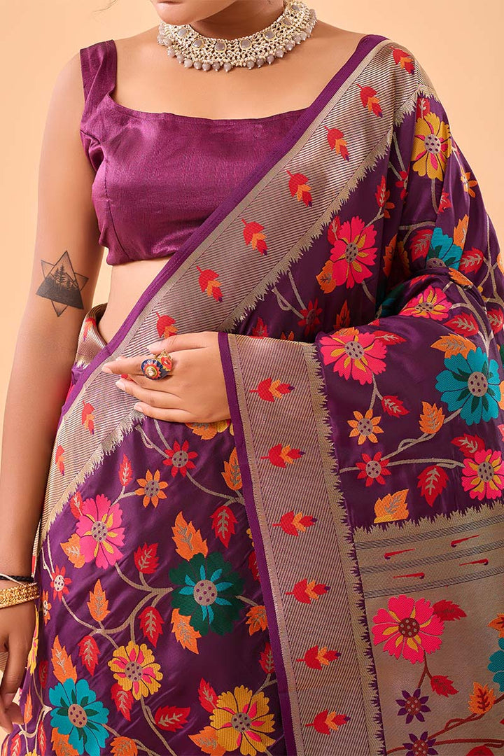 Boysenberry Purple Paithani Silk Saree