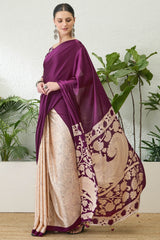 Boysenberry Purple Printed Satin Silk Saree