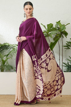 Boysenberry Purple Printed Satin Silk Saree