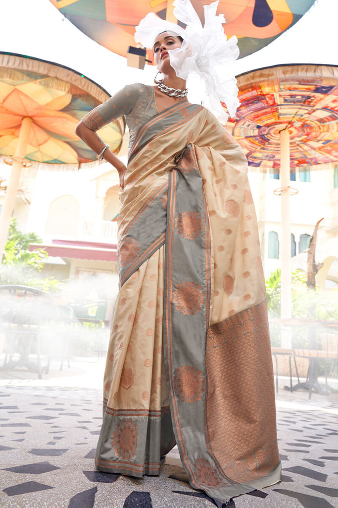 Brandy Beige Banarasi Katan Silk Saree