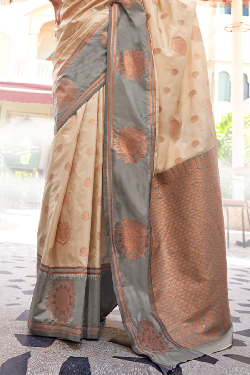 Brandy Beige Banarasi Katan Silk Saree