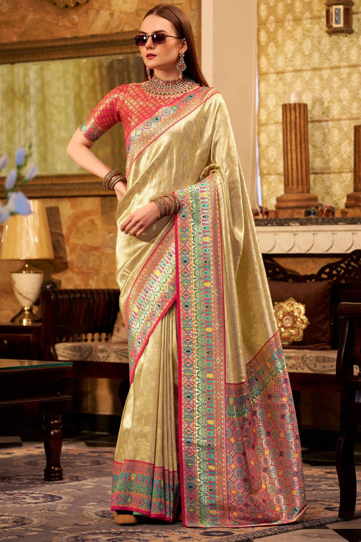 Brandy Beige Banarasi Tissue Silk Saree