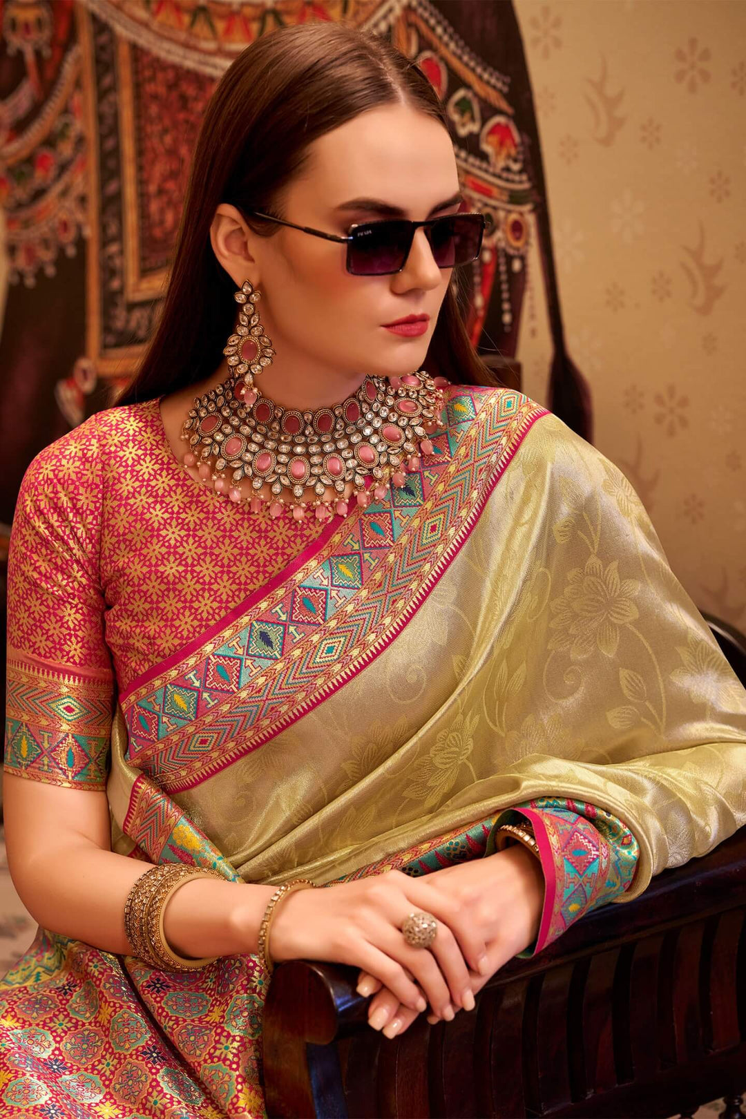 Brandy Beige Banarasi Tissue Silk Saree