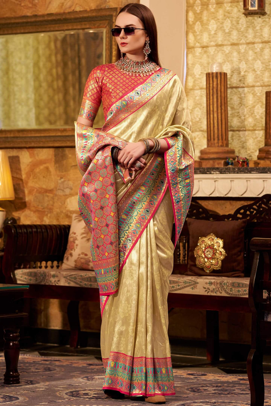 Brandy Beige Banarasi Tissue Silk Saree