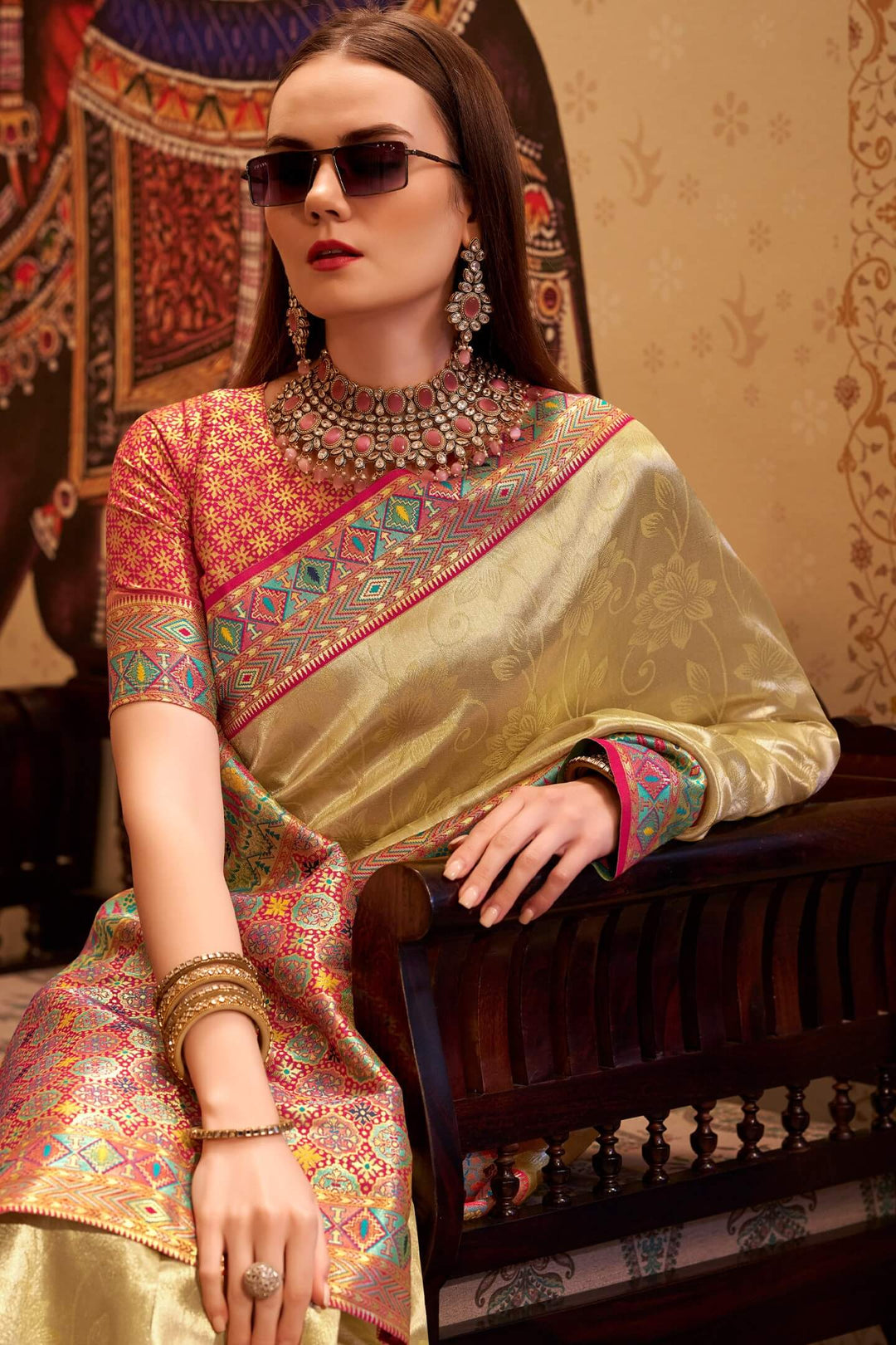 Brandy Beige Banarasi Tissue Silk Saree