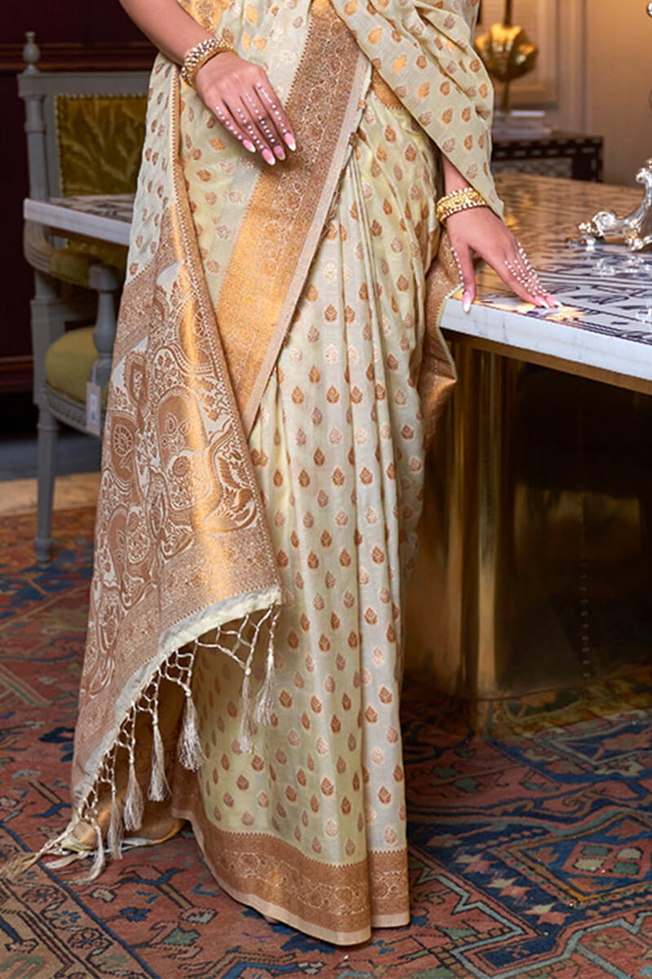 Brandy Beige Copper Zari Woven Banarasi Silk Saree