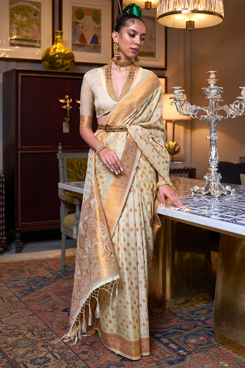 Brandy Beige Copper Zari Woven Banarasi Silk Saree