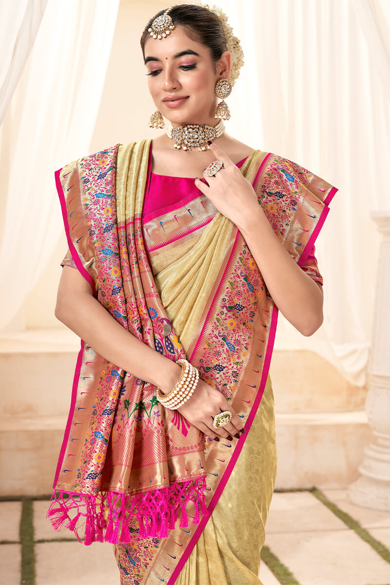 Brandy Beige Paithani Tissue Silk Saree