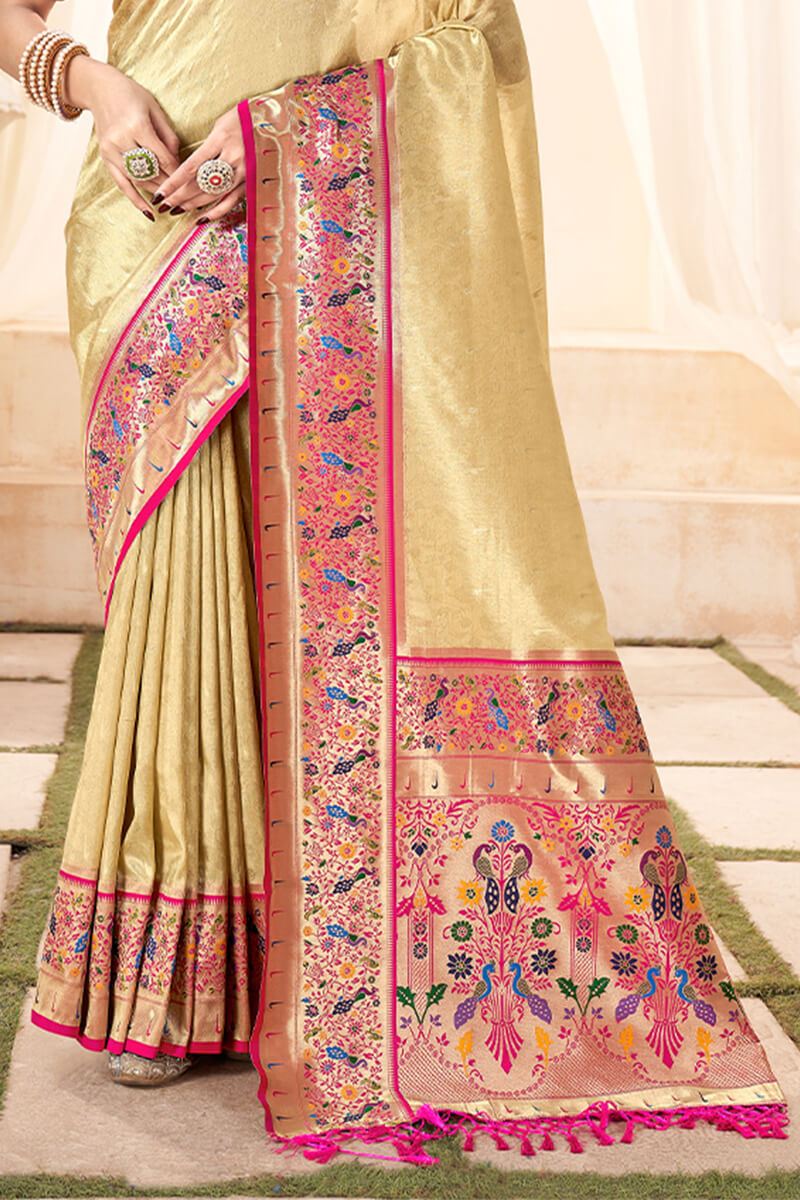 Brandy Beige Paithani Tissue Silk Saree