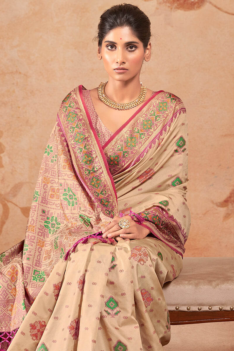 Brandy Beige Woven Soft Banarasi Silk Saree