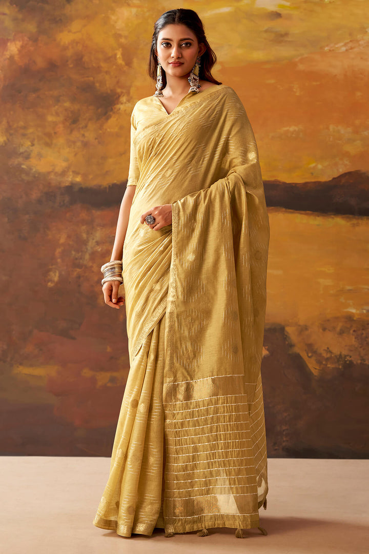 Brandy Beige Zari Woven Cotton Silk Saree