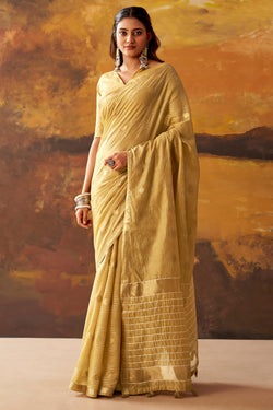 Brandy Beige Zari Woven Cotton Silk Saree
