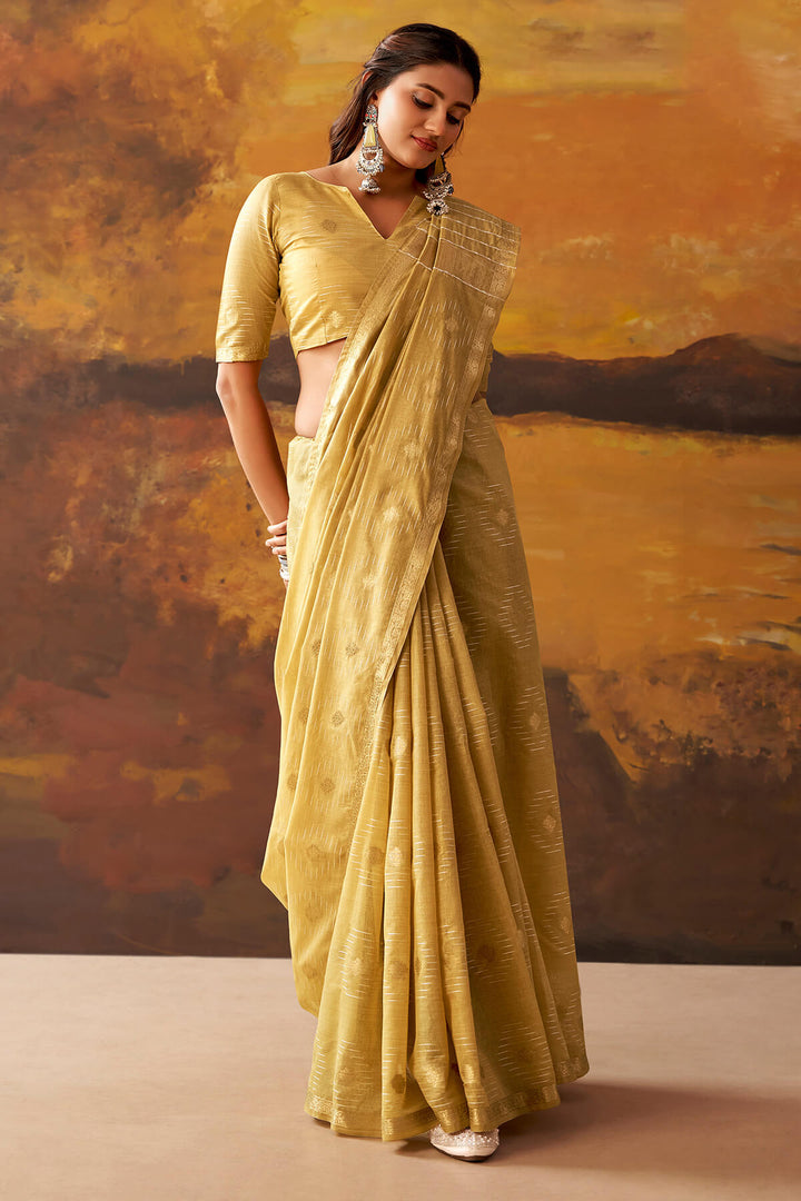 Brandy Beige Zari Woven Cotton Silk Saree