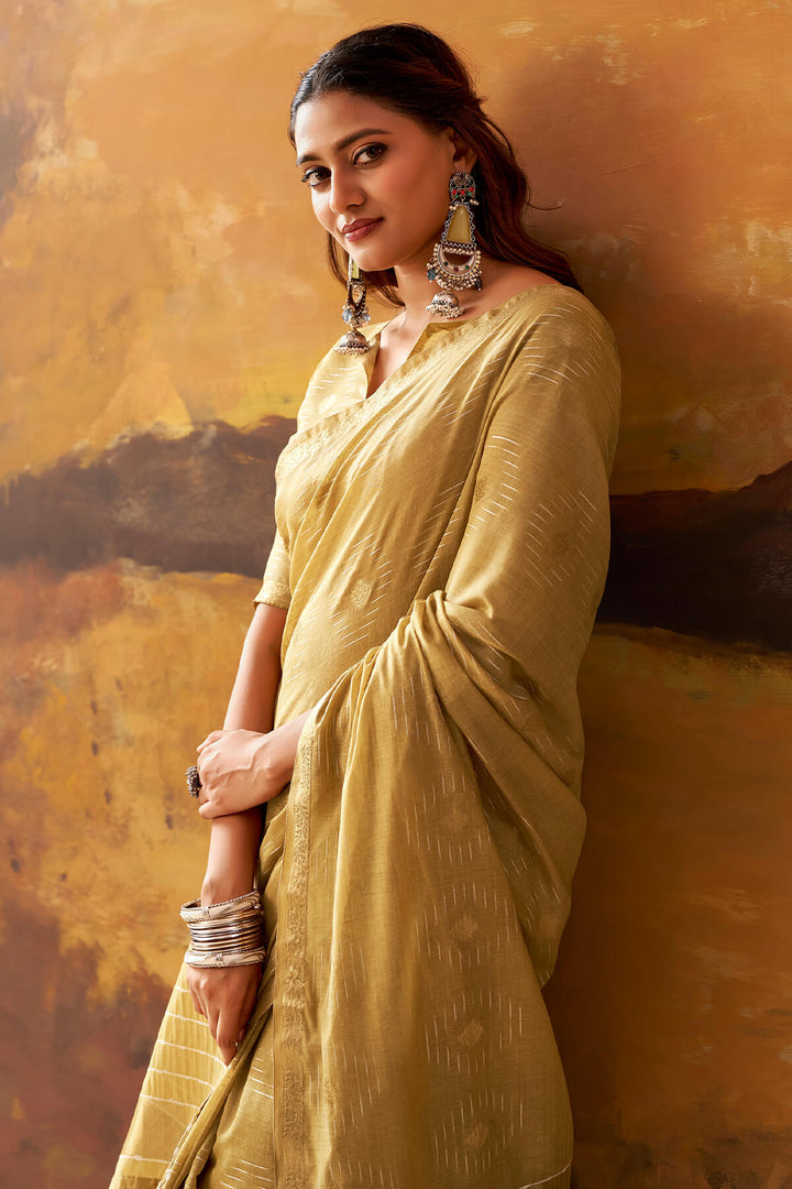 Brandy Beige Zari Woven Cotton Silk Saree