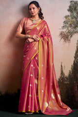 Brick Pink Banarasi Tissue Silk Saree