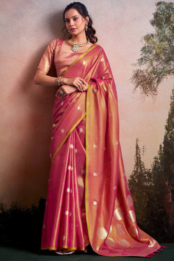 Brick Pink Banarasi Tissue Silk Saree