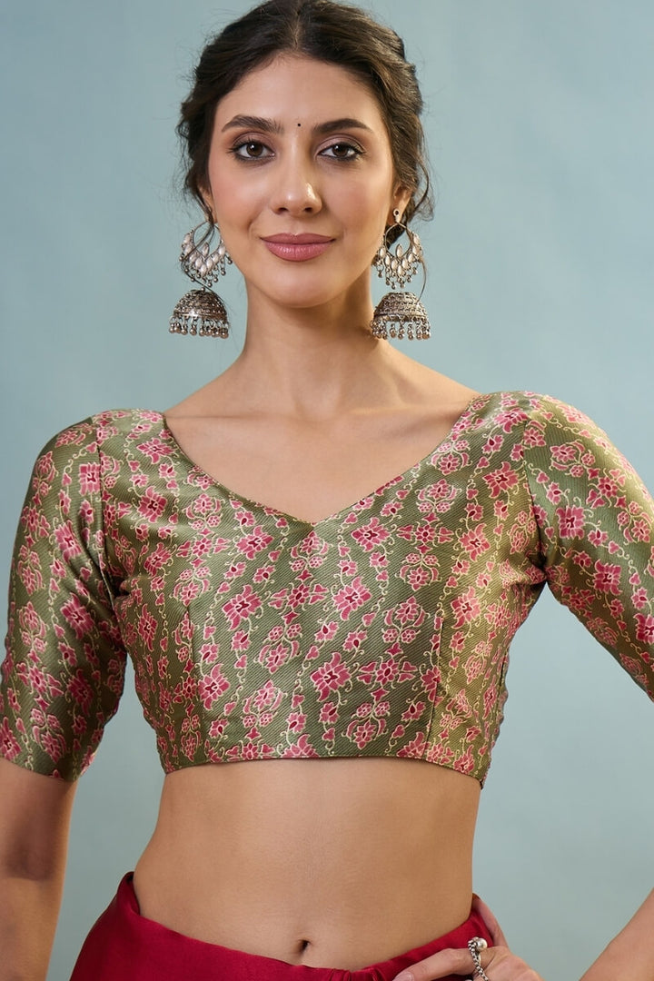 Brick Red Ajrakh Printed Satin Silk Saree