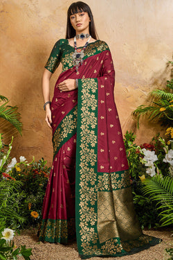 Bridal Maroon Banarasi Silk Saree