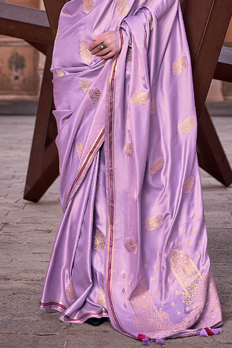 Bright Lavender Banarasi Satin Silk Saree