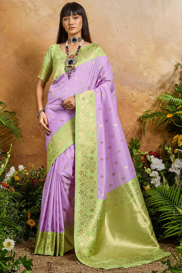 Bright Lavender Banarasi Silk Saree