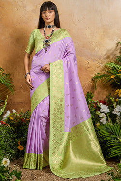 Bright Lavender Banarasi Silk Saree