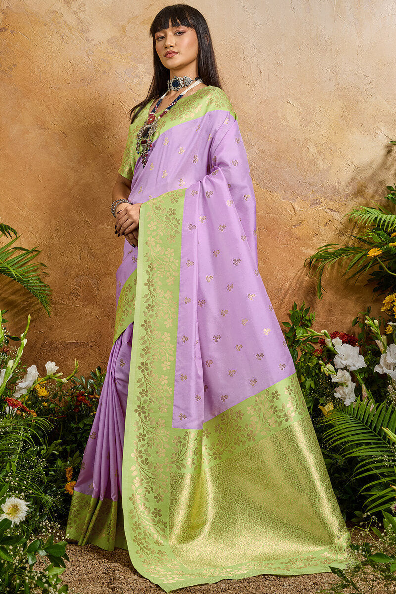 Bright Lavender Banarasi Silk Saree