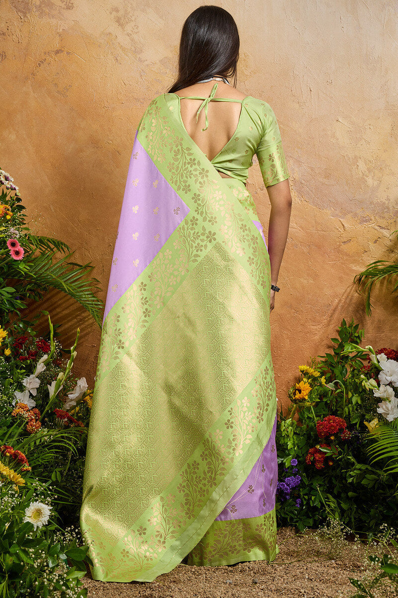 Bright Lavender Banarasi Silk Saree