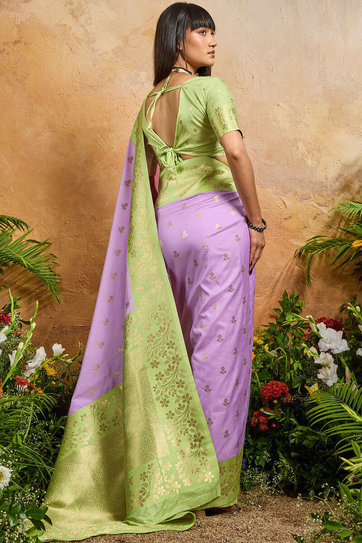 Bright Lavender Banarasi Silk Saree