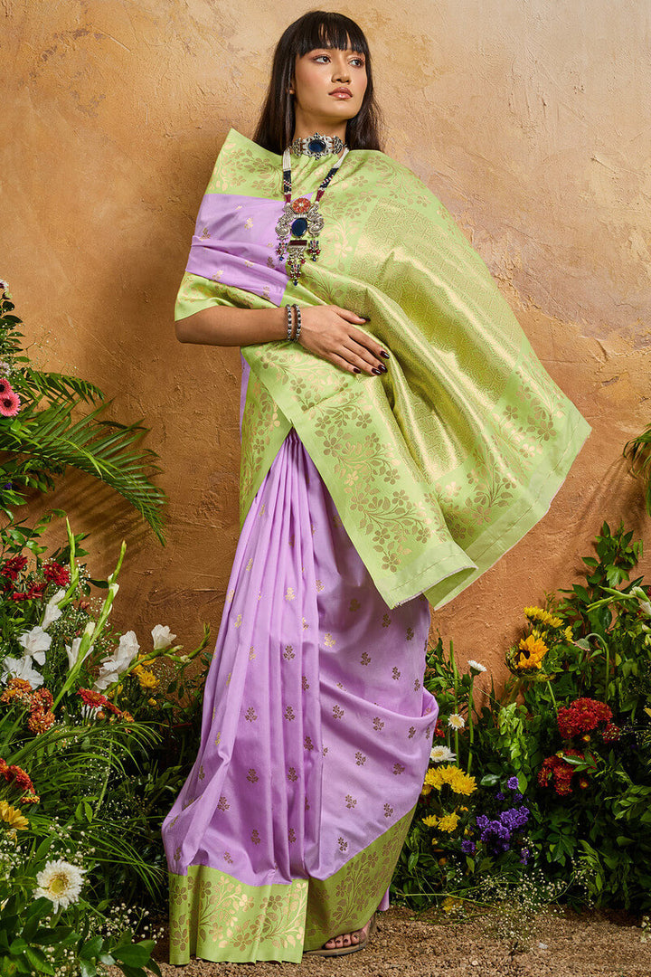 Bright Lavender Banarasi Silk Saree
