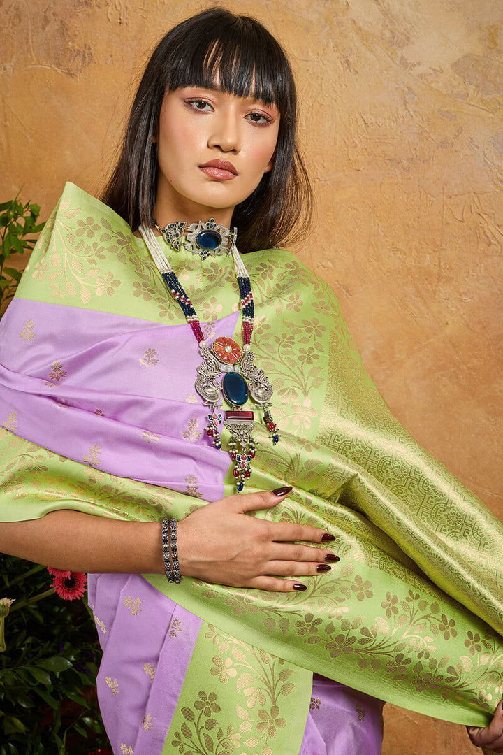 Bright Lavender Banarasi Silk Saree