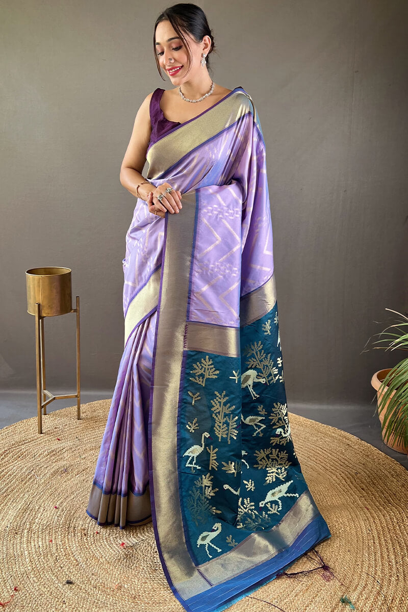 Bright Lavender Soft Banarasi Silk Saree