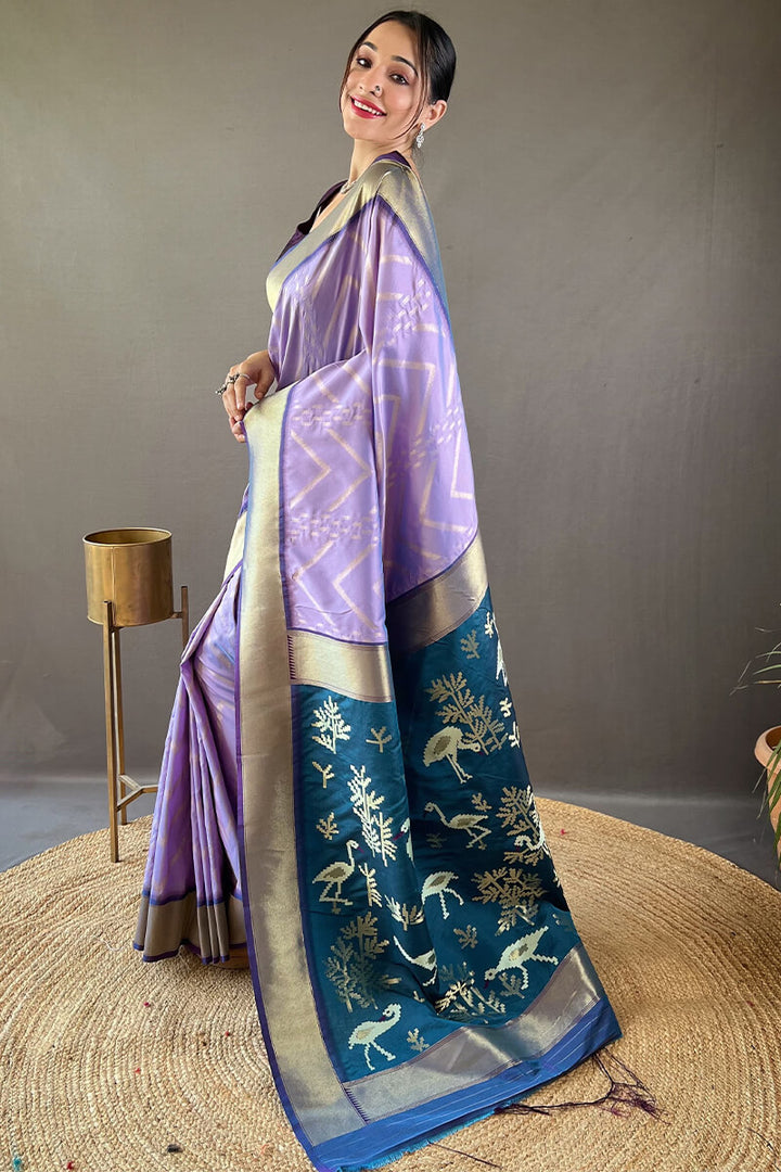 Bright Lavender Soft Banarasi Silk Saree