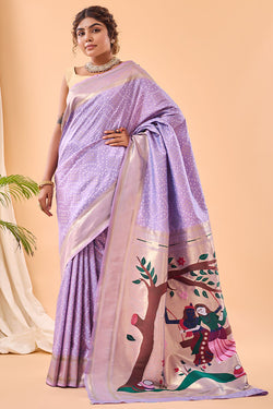 Bright Lavender Zari Woven Paithani Silk Saree