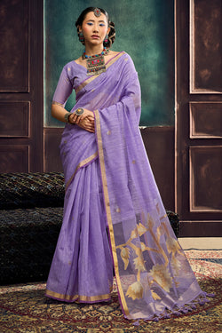 Bright Lavender Zari Woven Pure Munga Cotton saree