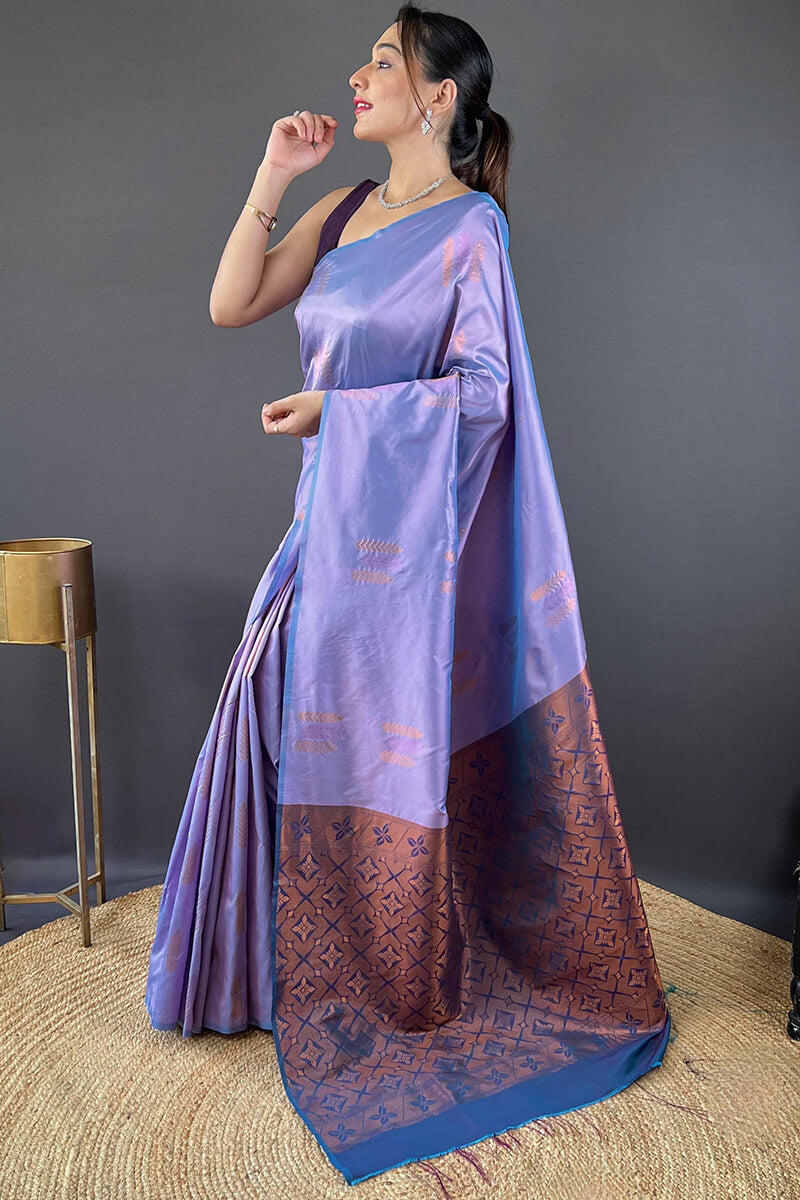 Bright Lavender Zari Woven Soft Silk Saree