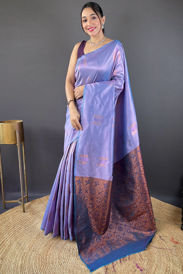 Bright Lavender Zari Woven Soft Silk Saree