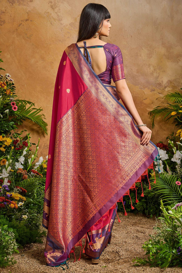 Bright Maroon Banarasi Pichwai Silk Saree