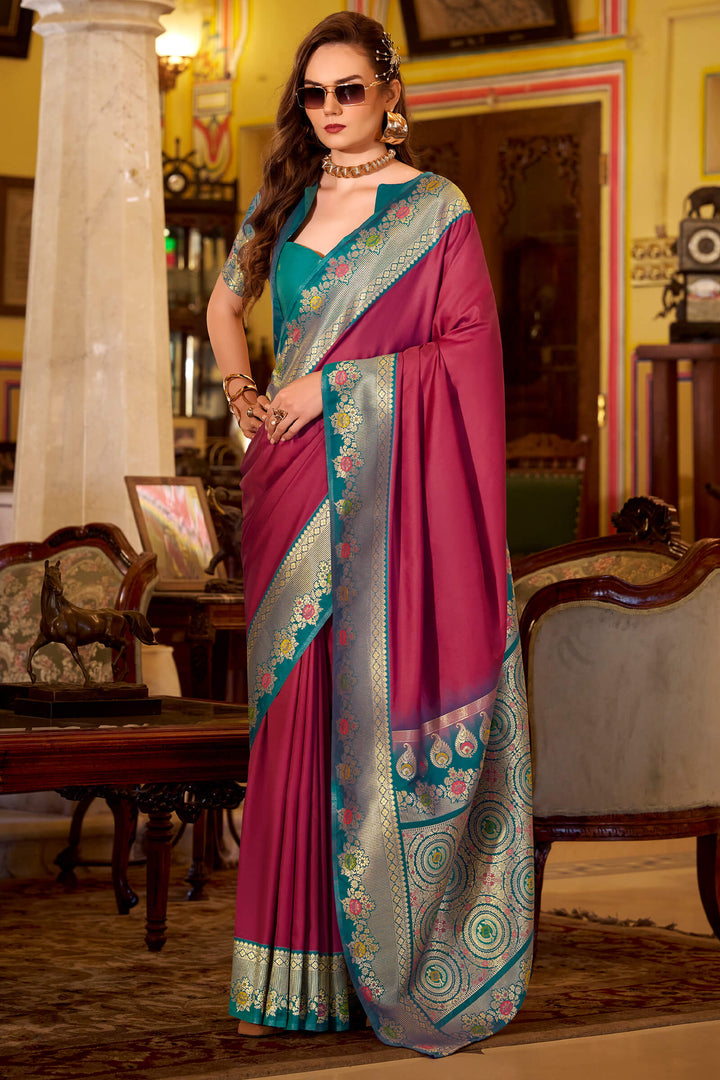 Bright Maroon Purple Banarasi Soft Silk Saree