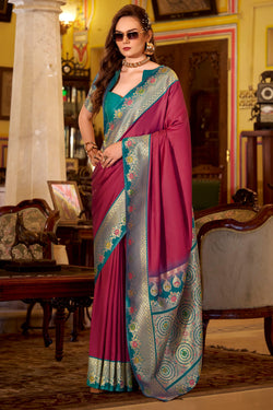 Bright Maroon Purple Banarasi Soft Silk Saree